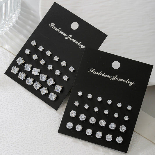 Minimalist Geometric Round and Square Micro-inlay Cubic Zirconia Alloy Earrings for Women