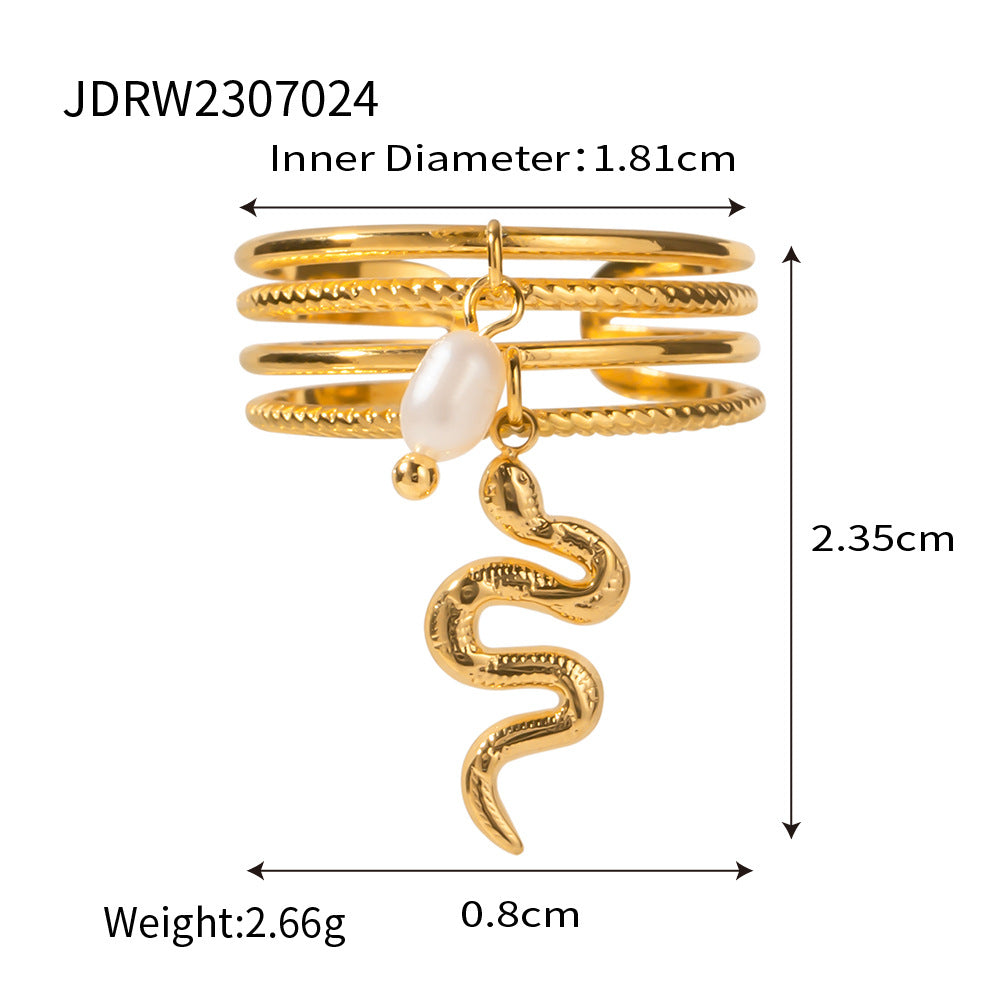 Anello minimalista con serpente geometrico in acciaio inossidabile con finitura placcata da donna