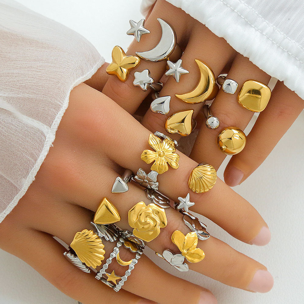 Anillo Ajustable Minimalista Geométrico de Acero Inoxidable con Baño de Oro para Mujer y Hombre