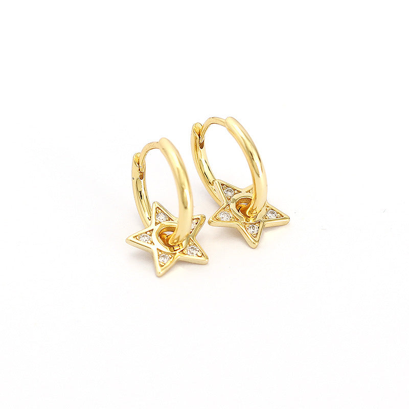Minimalist Star-Shaped 925 Sterling Silver Stud Earrings with Rhinestone Inlay for Women