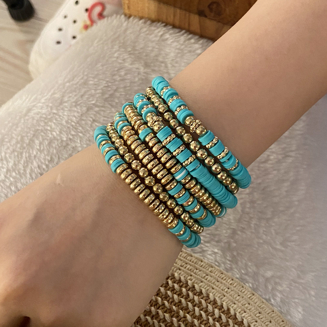 Bohemian Style Polymer Clay Beaded Bracelet for Women with Handmade Craftsmanship