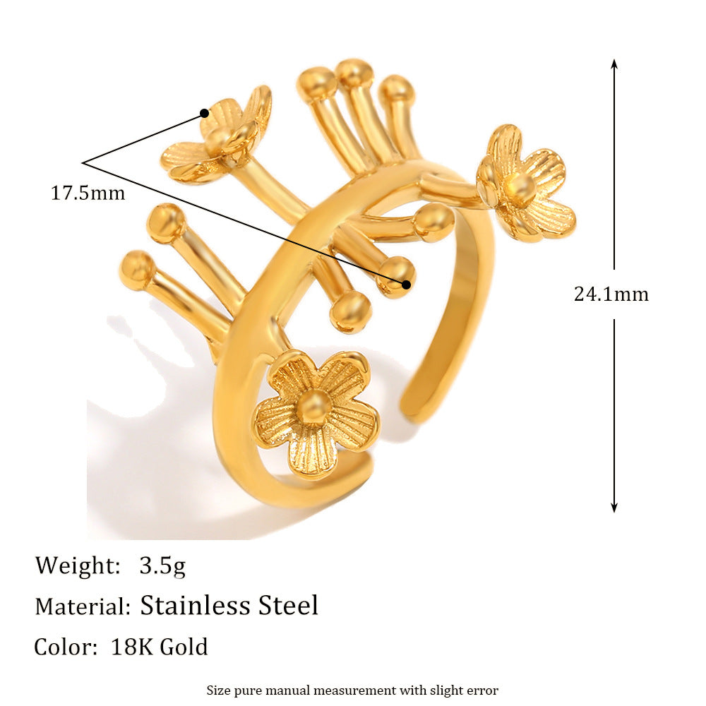 Fashion Floral-Shaped Stainless Steel Ring with 18K Gold Plating for Women