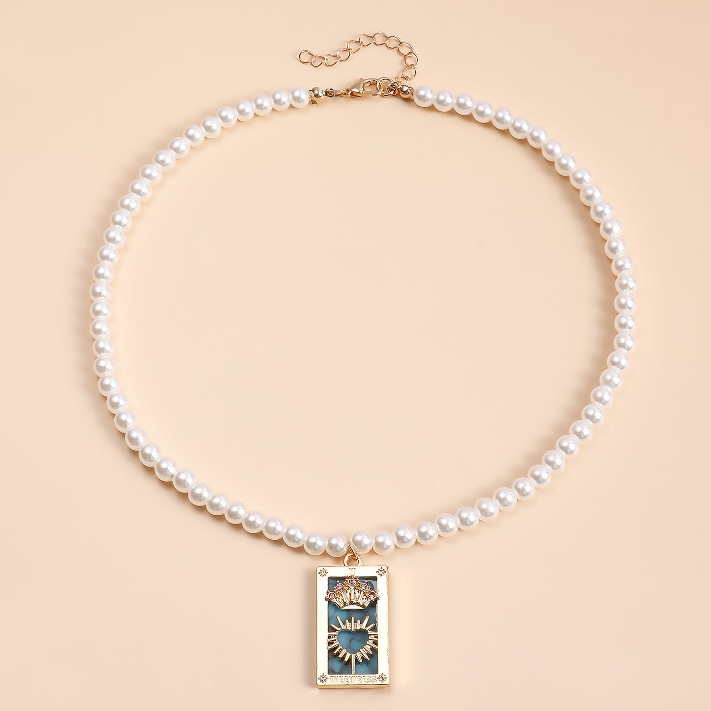 Fashionable Minimalist Rectangular Tarot Pendant Necklace for Women with Alloy Base and Rhinestone Inlay, Gold-Plated Clavicle Chain