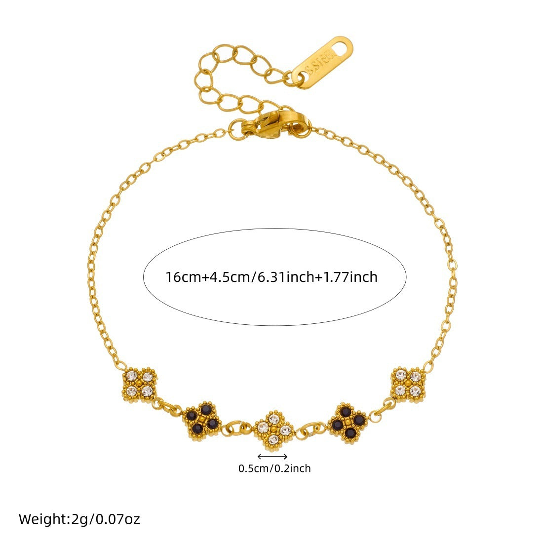 Minimalist Gold Plated Stainless Steel Rhinestone Floral Bracelet for Women