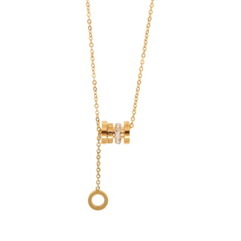 Geometric Titanium Steel Plated Pendant Necklace with Snake Chain for Women