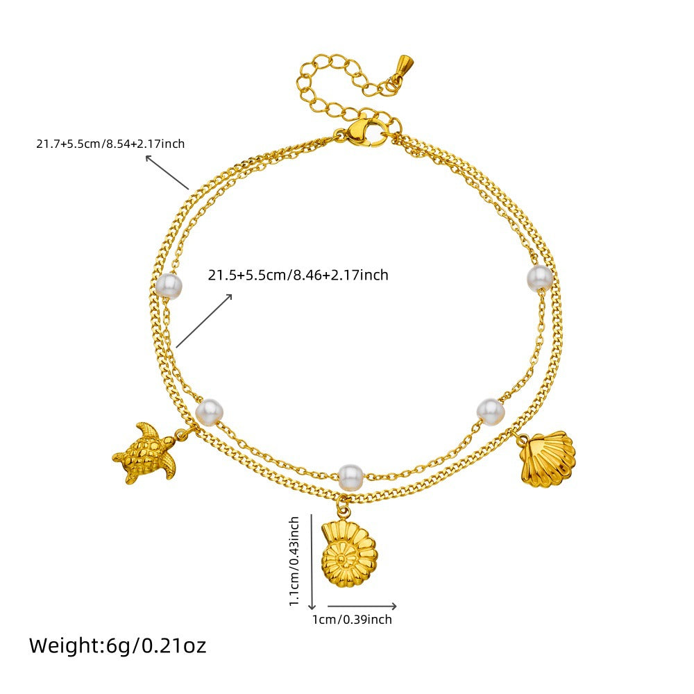 Minimalist Colorful Iridescent Shell Butterfly Starfish Stainless Steel Anklet for Women