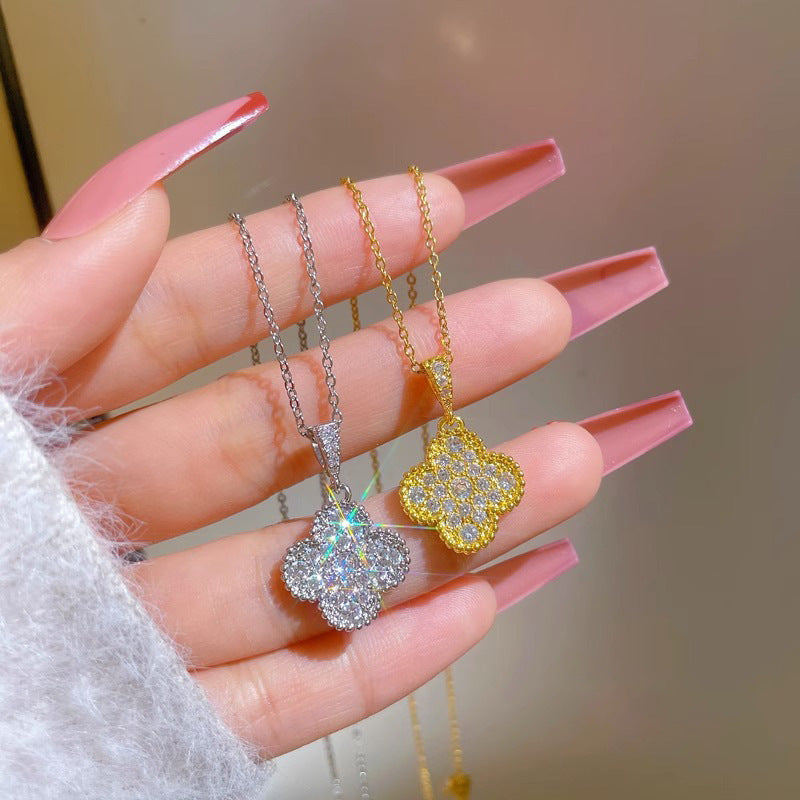 Luxury Floral Micro-Paved Titanium Steel Necklace for Women with Gold Plating and Irregular Design