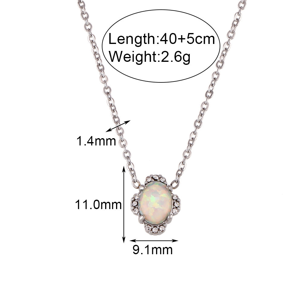 Juego de collar con colgante ovalado de pétalos florales vintage con cadena de acero inoxidable y colgantes de acero de titanio para mujer