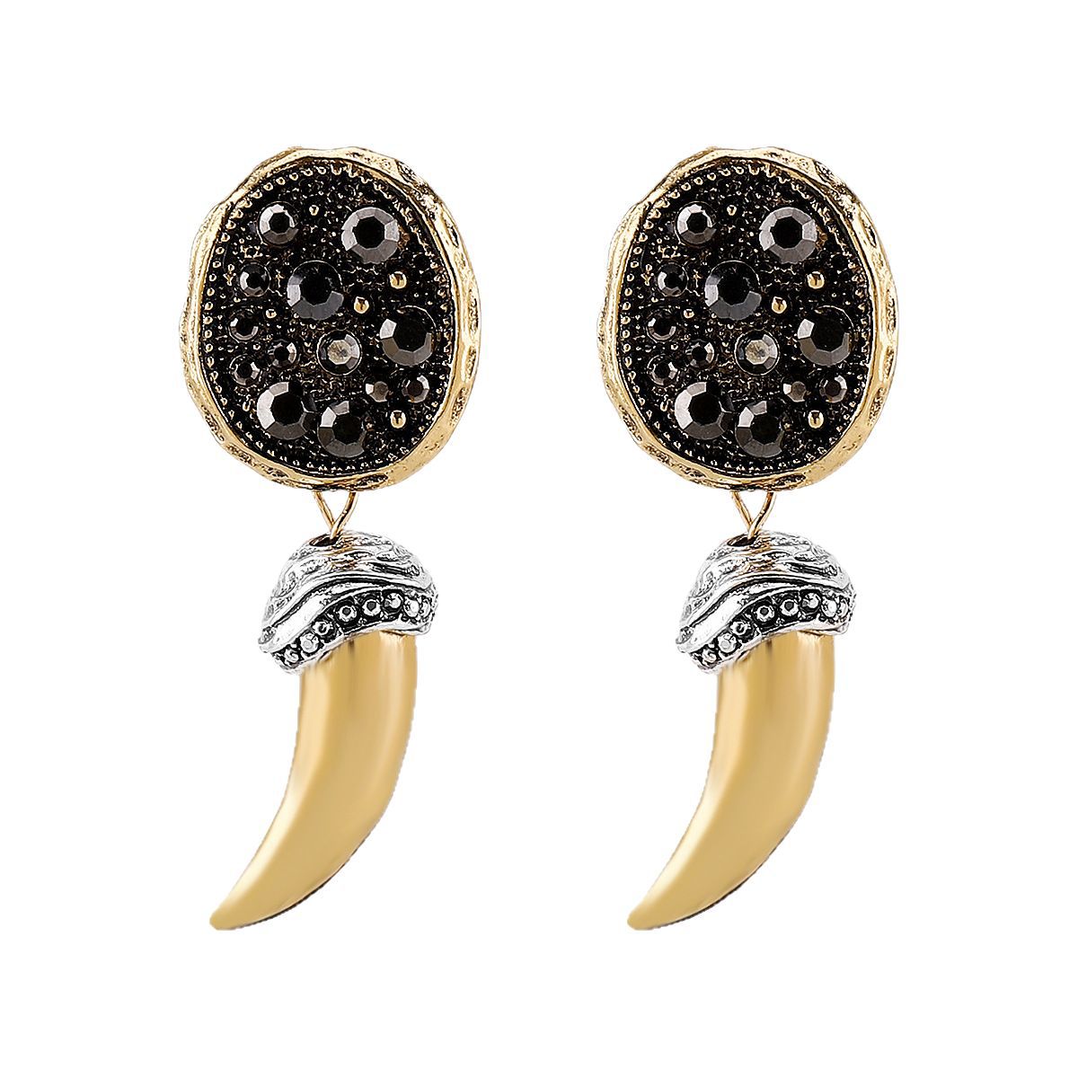 Orecchini da donna in lega a forma di corno geometrico in stile vintage con intarsio di strass