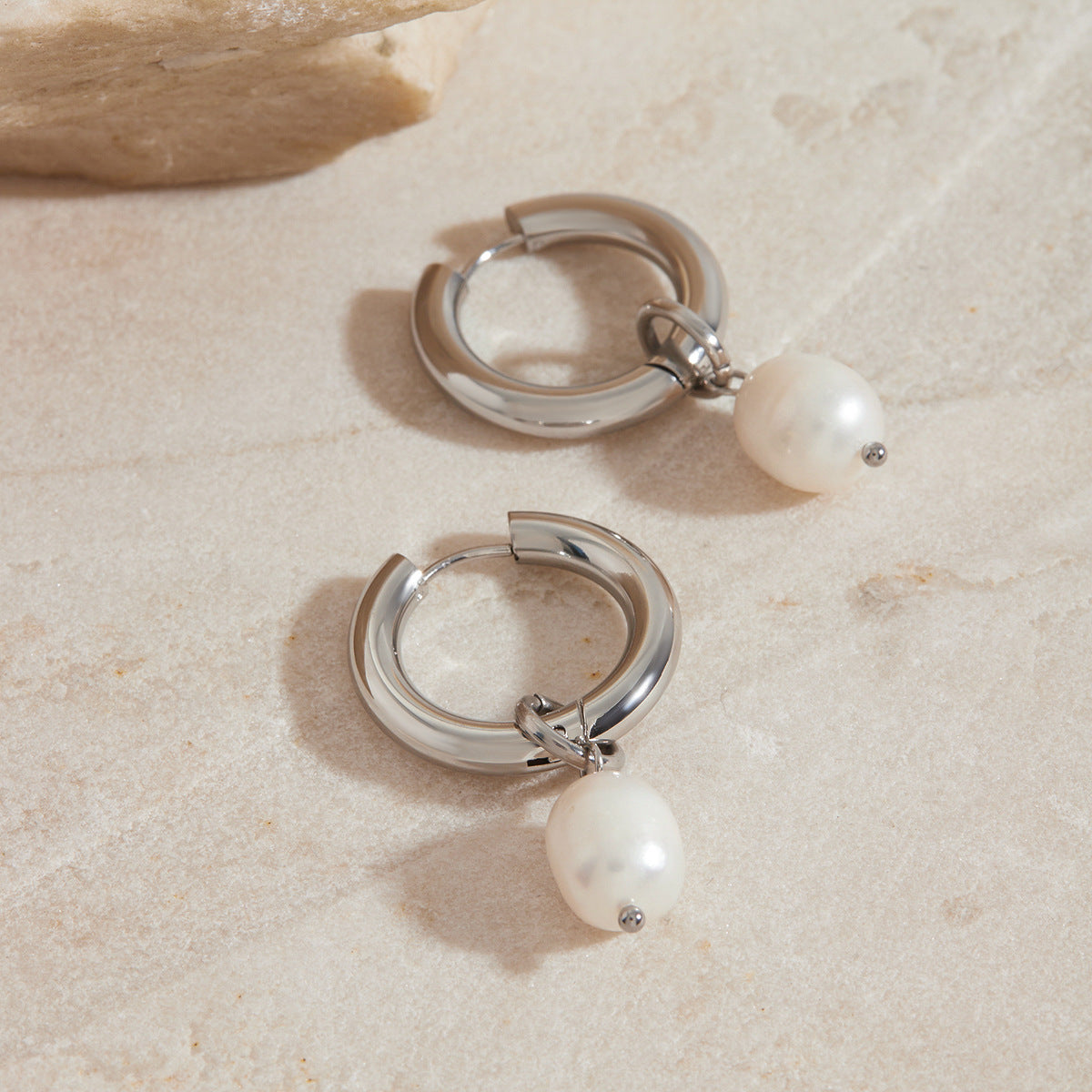 Elegant Geometric Stainless Steel Plated Pearl Earrings for Women