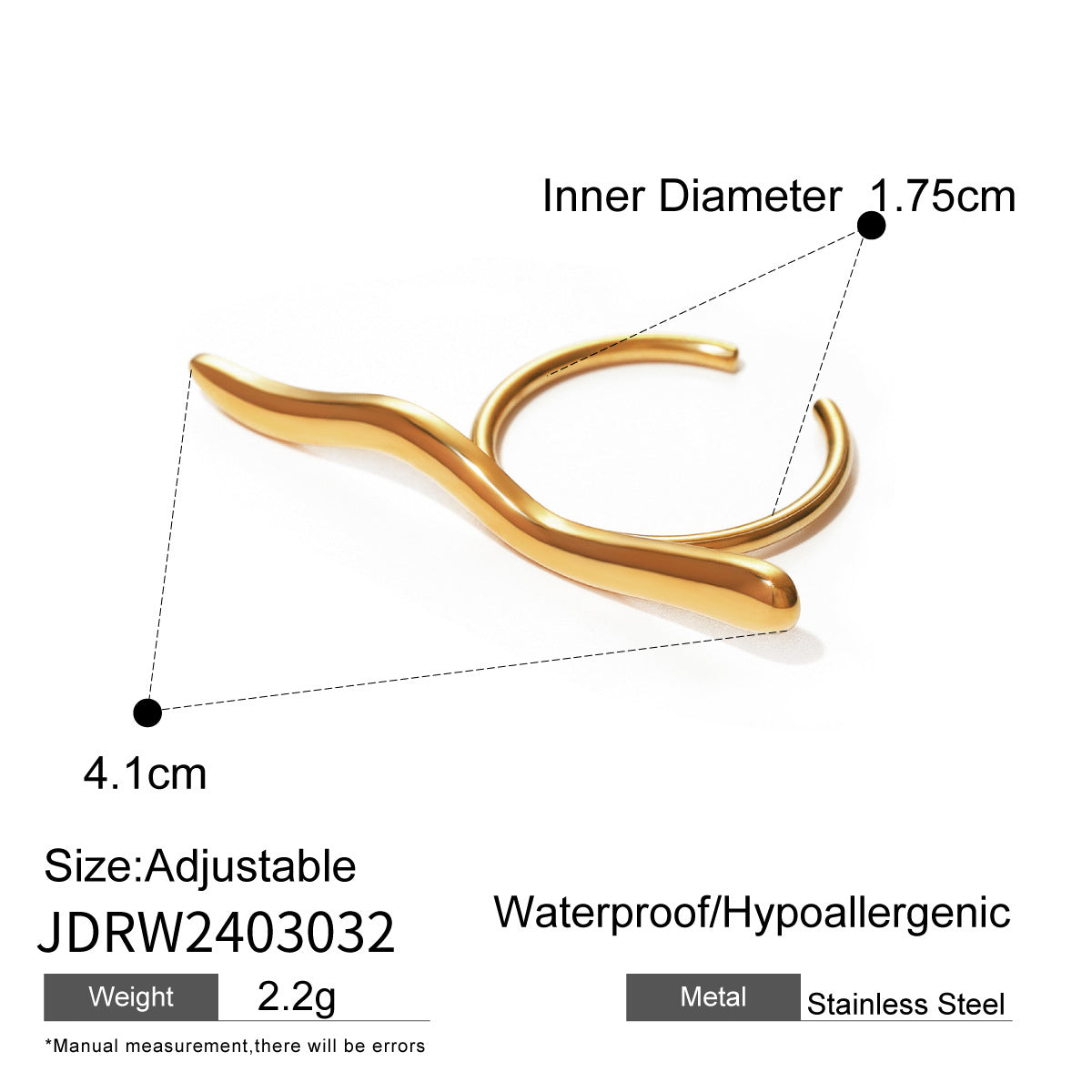 Geometric Plated Stainless Steel Open Ring for Women