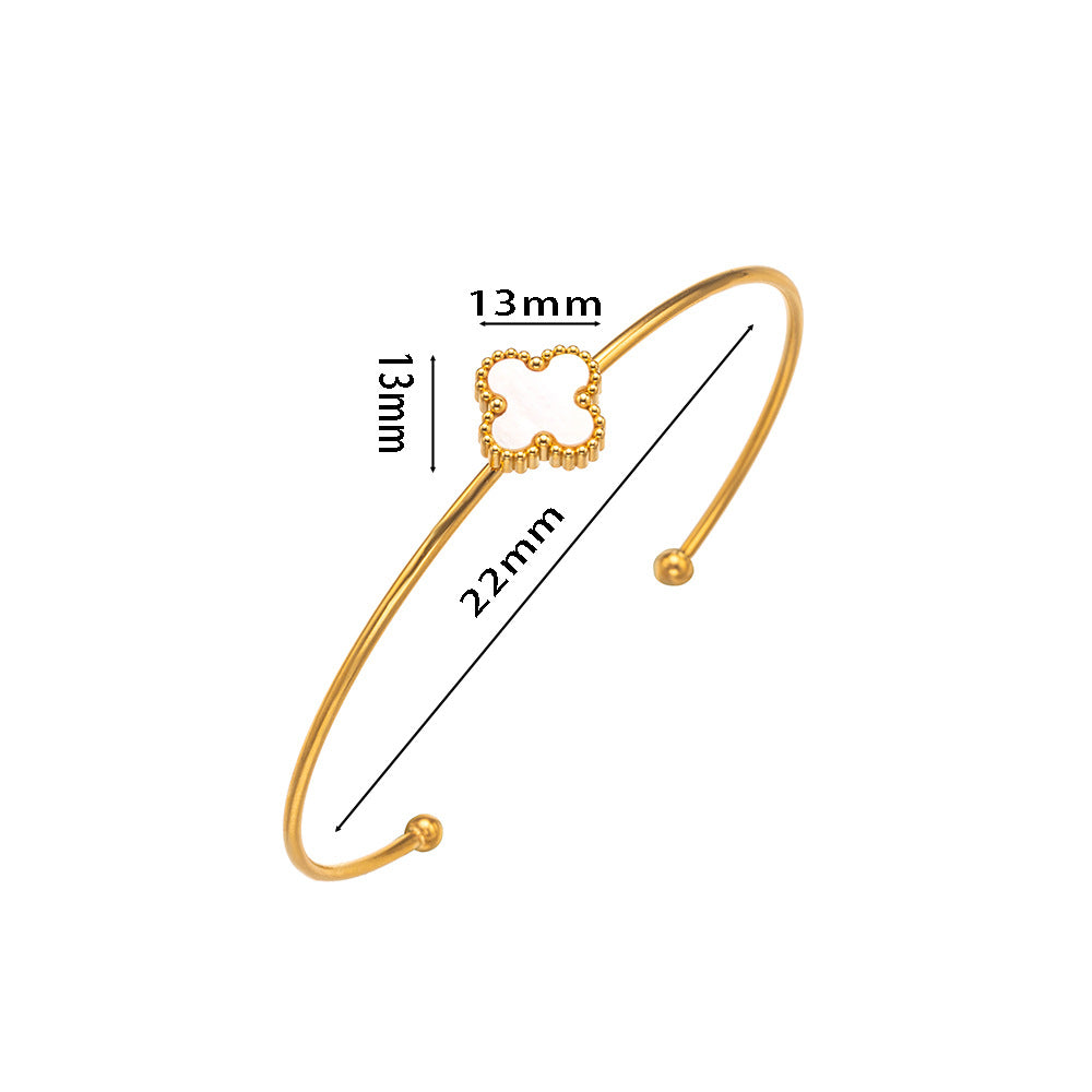 Elegant Four-Leaf Clover Titanium Steel Bracelet with Vacuum Plating for Hypoallergenic Wear