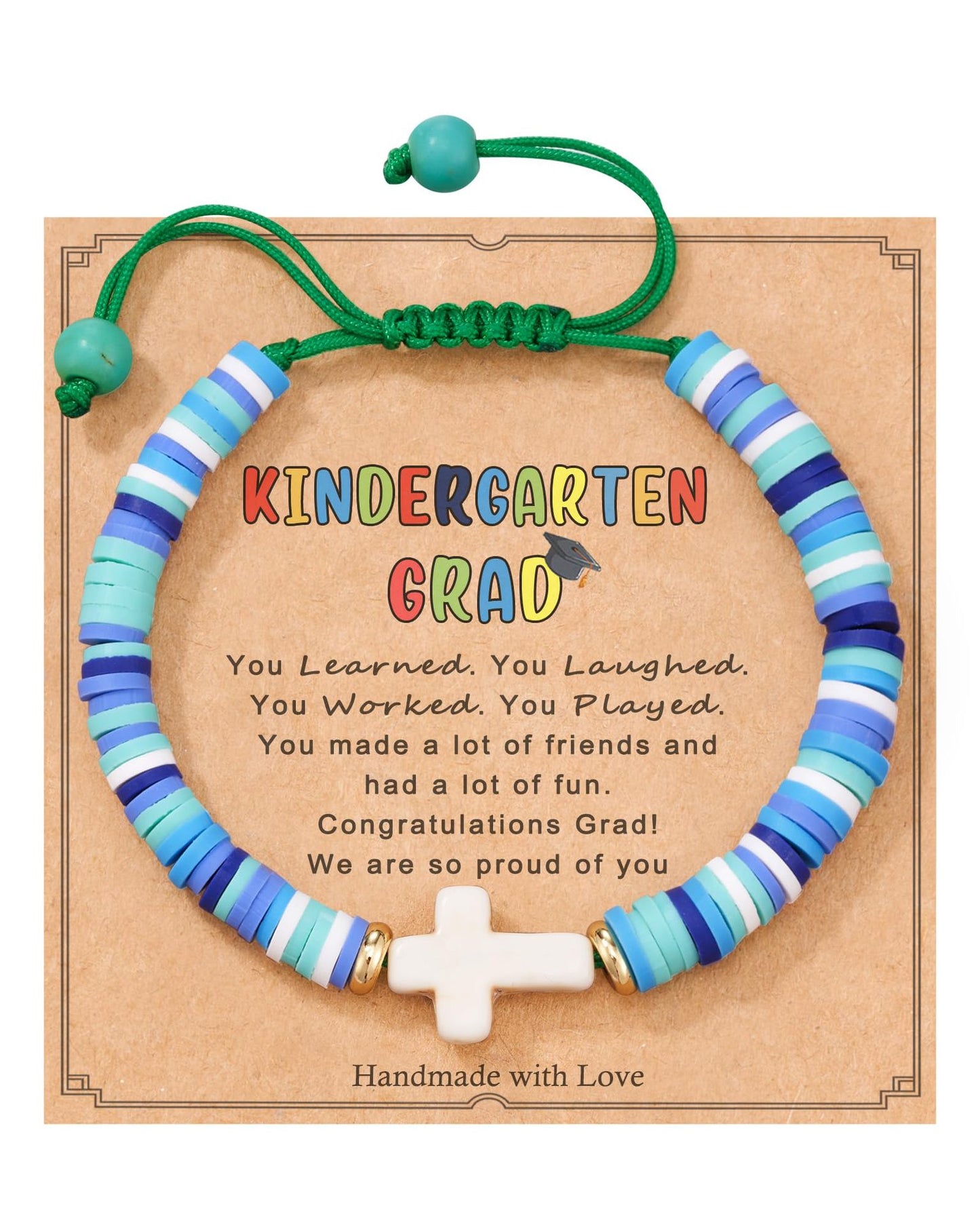 Bohemian Handmade Woven Heart Cross Resin Charm Bar Bracelet