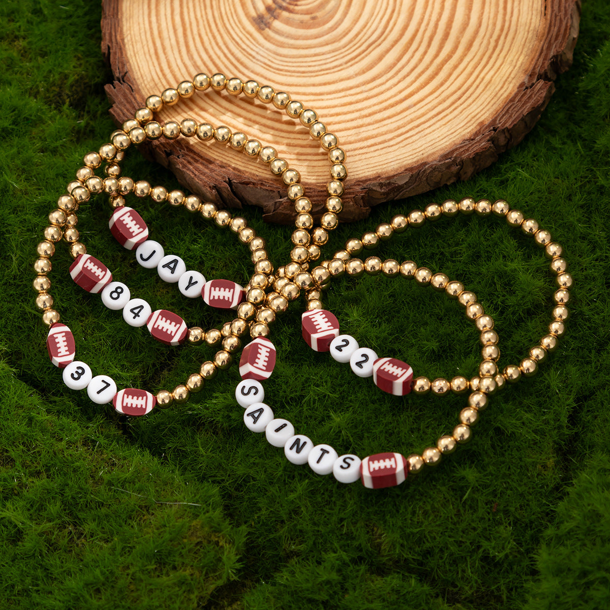 Plated Resin Beaded Bracelet Set Round Ball Design Casual Style for Women