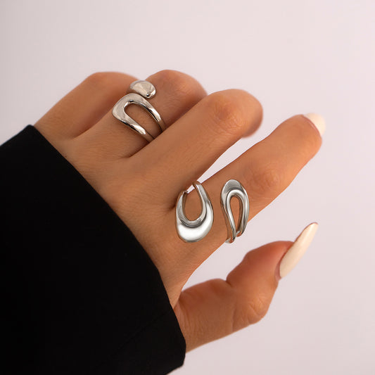 Anello aperto da donna Sweet-Edgy con forme geometriche, in lega con finitura placcata