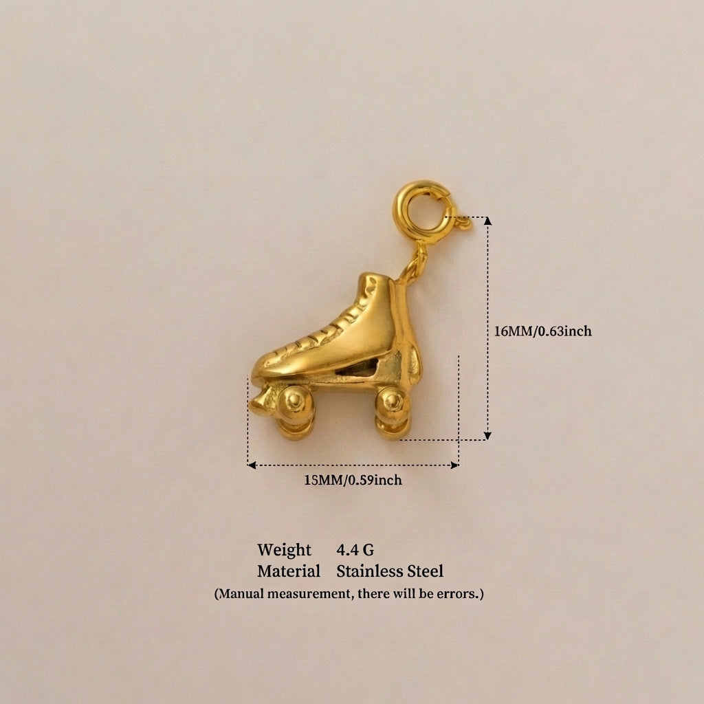 Minimalist Luxury 18K Gold Plated Stainless Steel Charm Bar Necklace with Skateboard Lock Key Hammer Pendants for Unisex