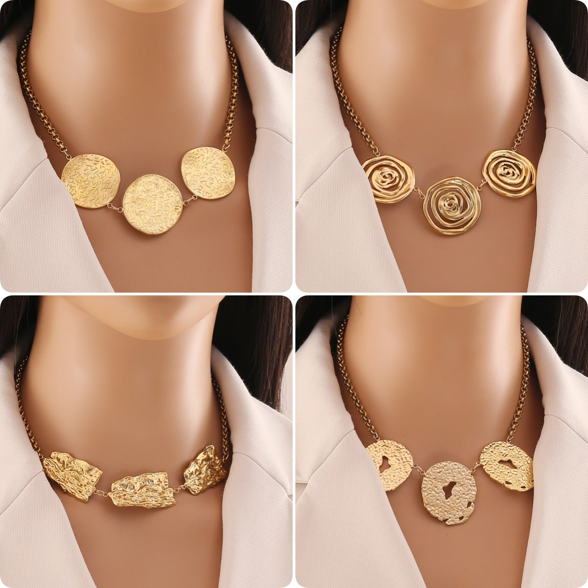 Collar de Acero Inoxidable Irregular Geométrico con Acabado Chapado para Mujer, Joyería con Colgante y Cadena Tipo O