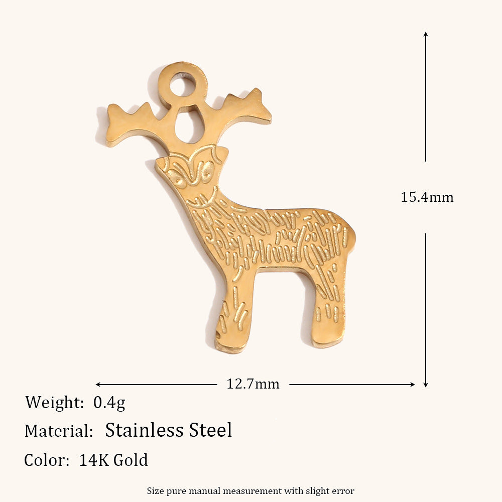 Ciondolo a tema natalizio con alce e fiocco di neve in acciaio inossidabile con placcatura in oro 14K da donna, accessorio festivo per le vacanze