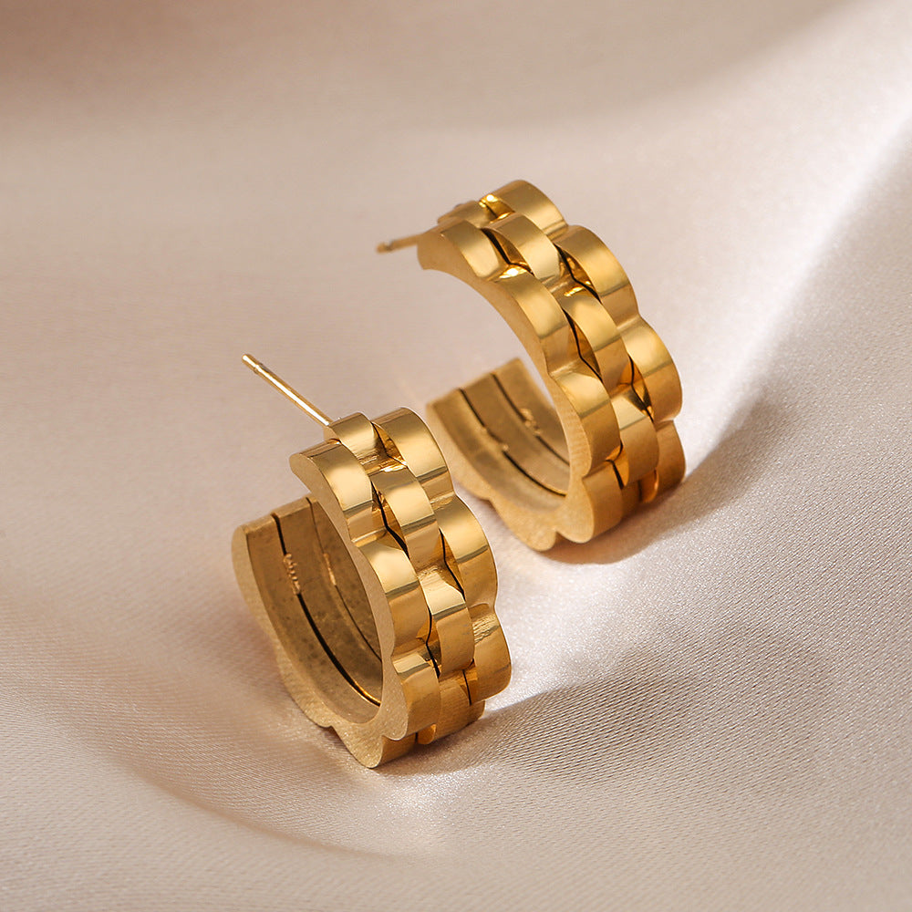 Minimalist Geometric Titanium Steel Earrings for Women with 18K Gold Plating, Irregular Design, Elegant and Versatile Ear Jewelry