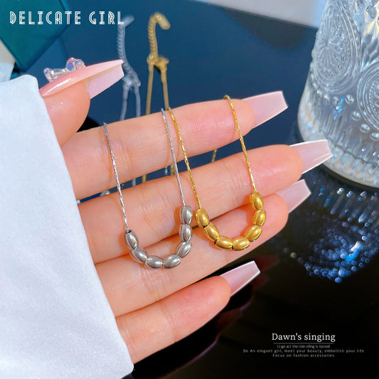 Collana Pendente Geometrica Minimalista da Donna in Acciaio al Titanio con Placcatura Oro e Design a Motivo Fagiolo