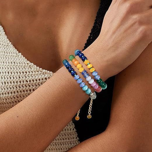 Bohemian Vintage Geometric Natural Stone Beaded Bracelet for Women