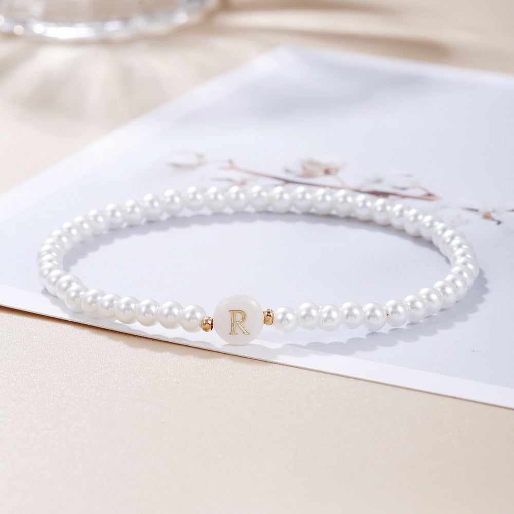 Minimalist Sweet Letter Imitation Pearl Handmade Bracelet for Women
