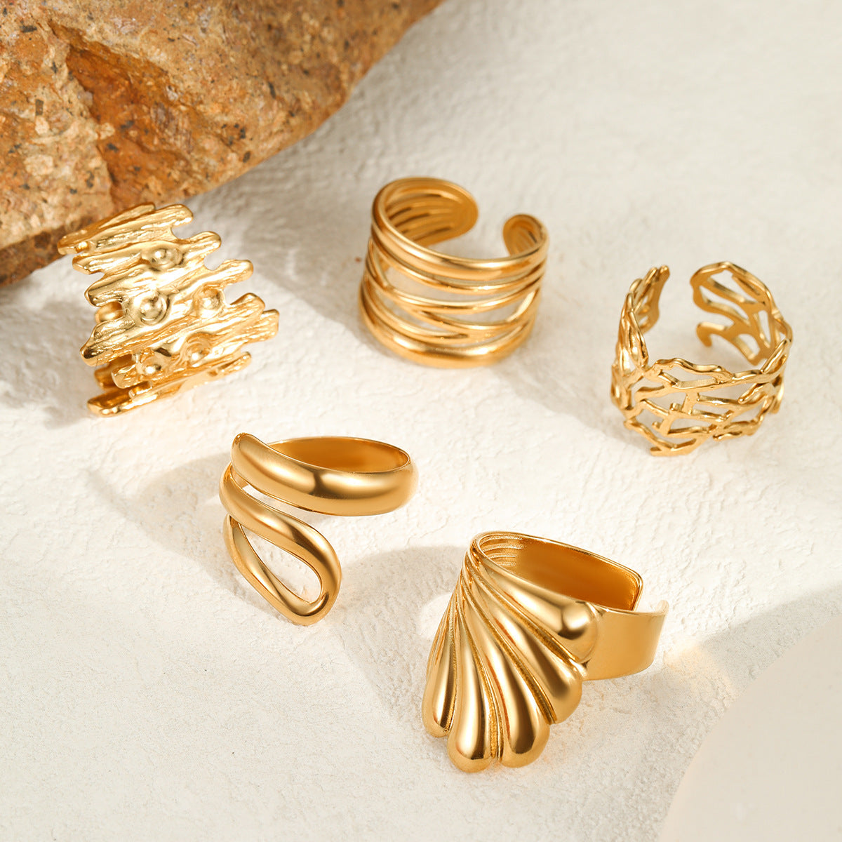 Anillo Abierto Minimalista Irregular de Acero Inoxidable para Mujer con Acabado Chapado