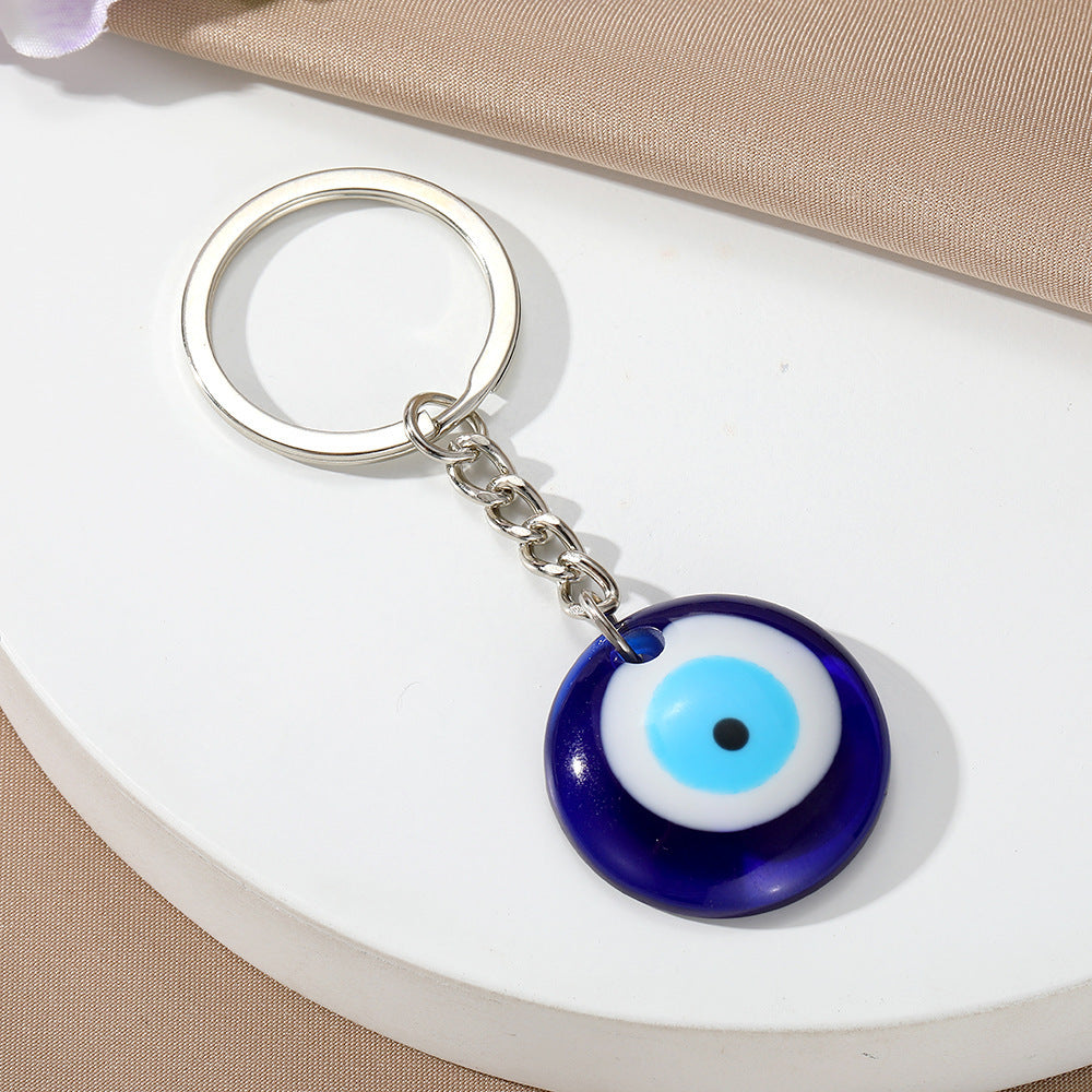 Minimalist Round Resin Evil Eye Keychain with Floral Pattern