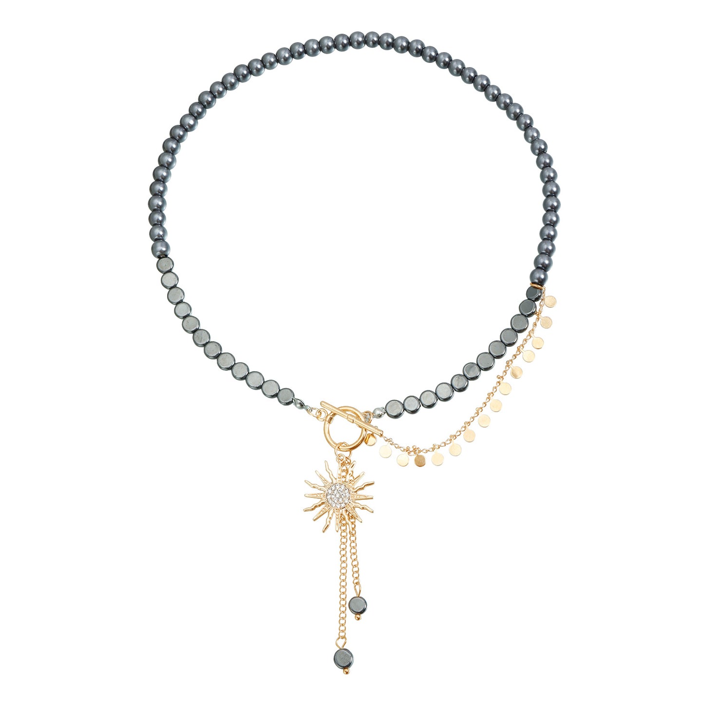 Black Gold Plated Geometric Sunflower Floral Alloy Pendant Necklace