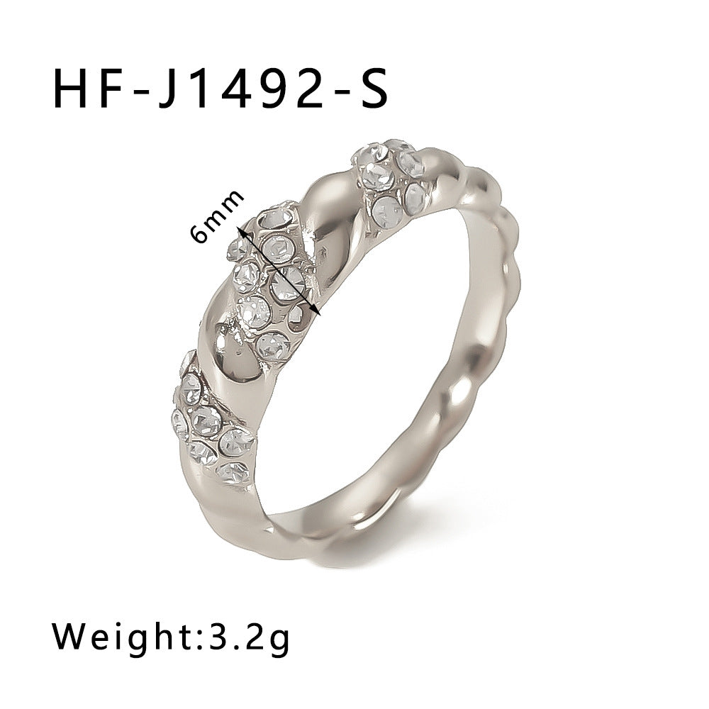 Minimalist Star Heart Geometric Stainless Steel Ring with Zirconia Inlay and 18K Vacuum Plating for Women