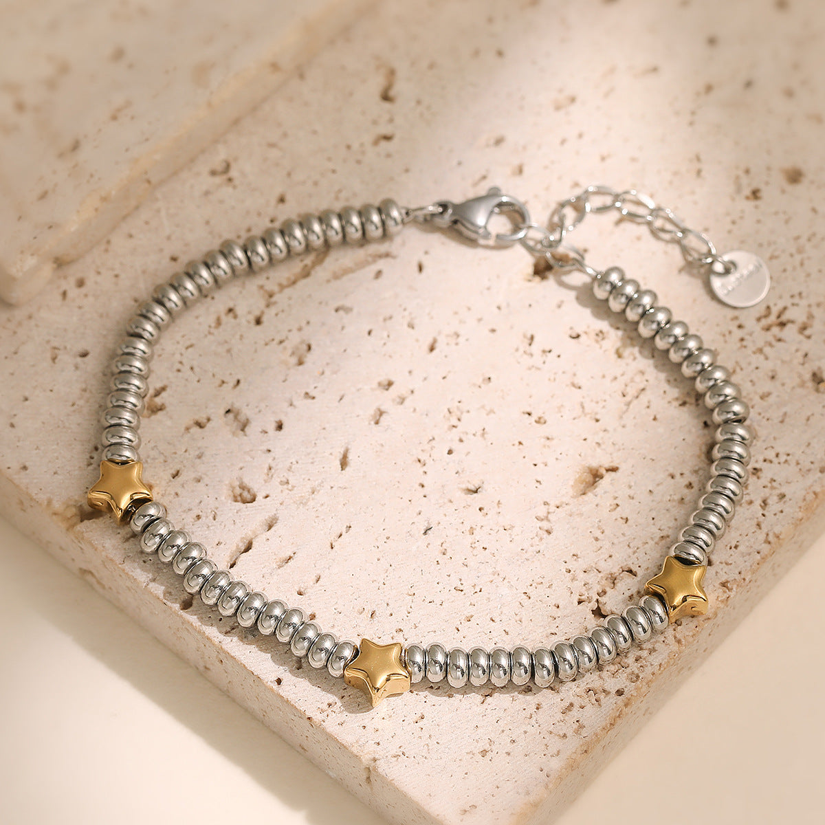 Fashion Plated Stainless Steel Heart Geometric Beaded Bracelet for Women
