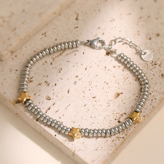 Fashion Plated Stainless Steel Heart Geometric Beaded Bracelet for Women