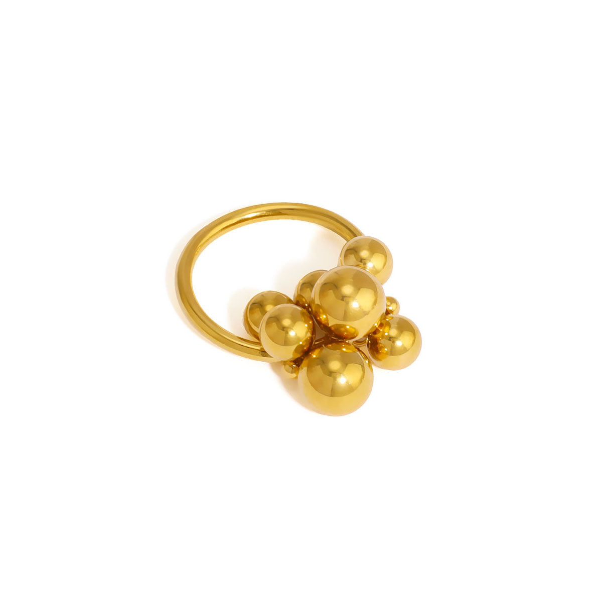 Minimalist Geometric Stainless Steel Ring with Asymmetrical Grape Cluster Design and 18K Gold Plating for Women