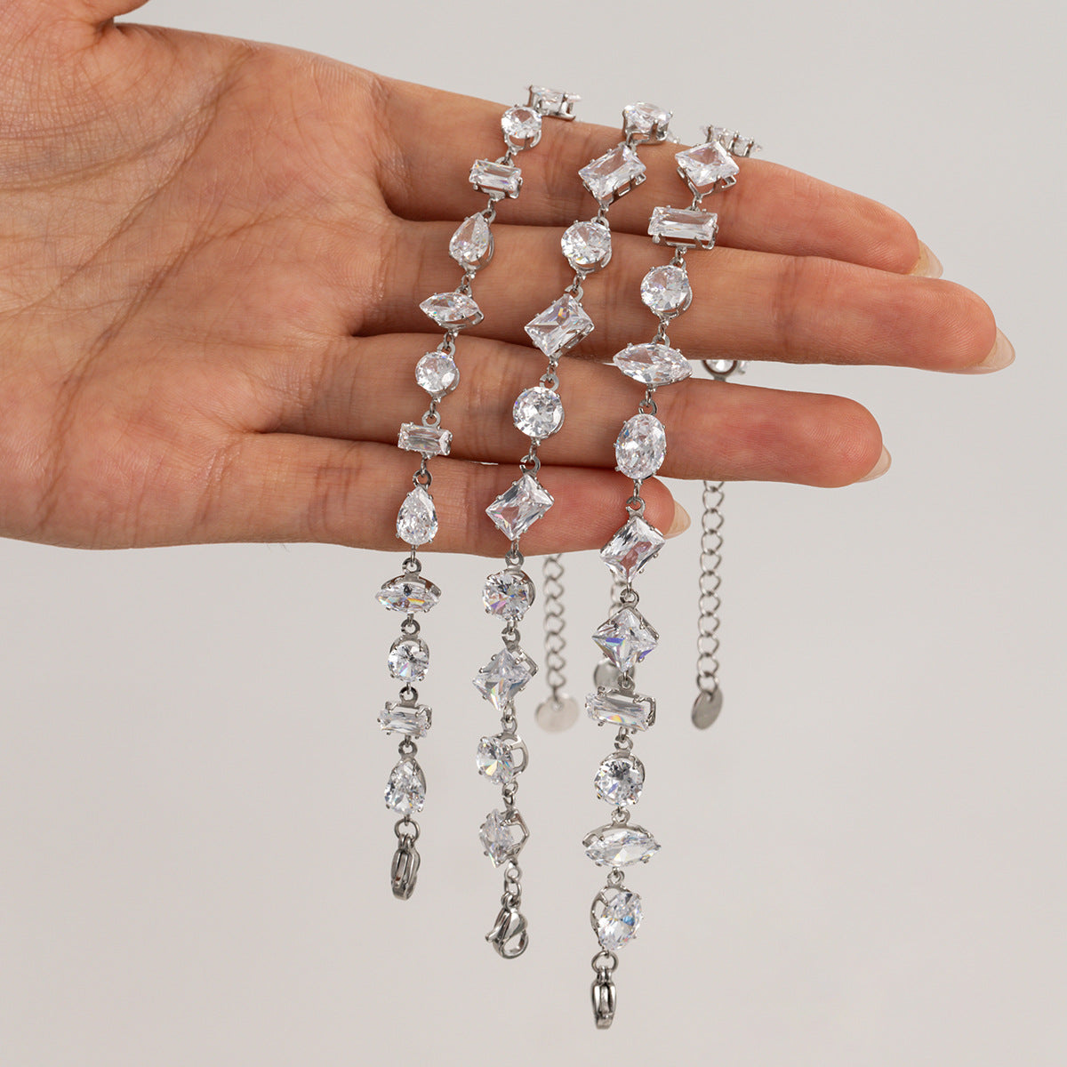 Geometric Teardrop Stainless Steel Plated Bracelet with Cubic Zirconia Inlay for Women