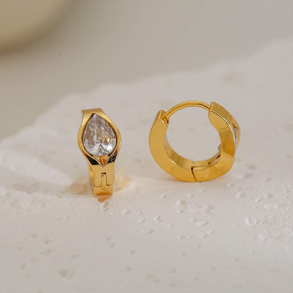 Pendientes de aro geométricos minimalistas de lujo francés vintage para mujer de acero inoxidable con chapado en oro de 18 quilates