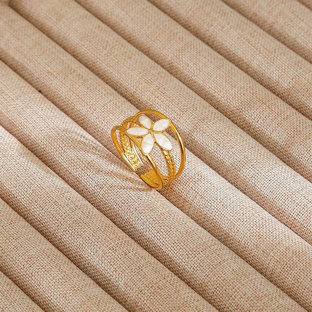 Minimalist Geometric Flower-Shaped Titanium Steel Ring with Plating Finish for Women, Adjustable Open Band Fashion Ring
