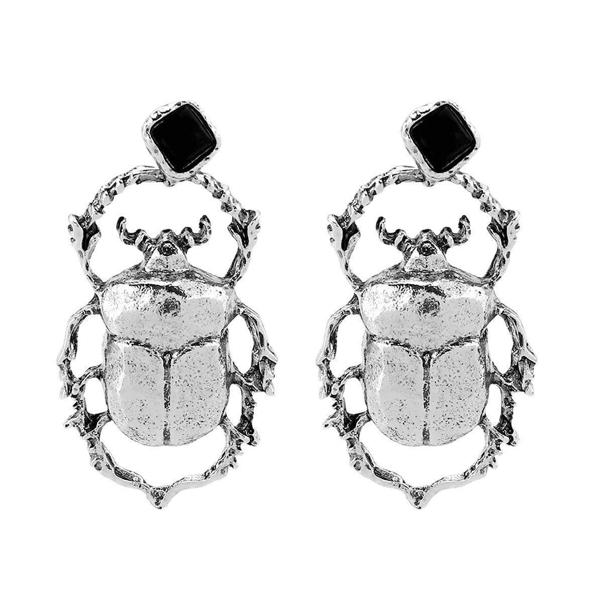 Pendientes de aleación con forma de escarabajo, estilo vintage exagerado, para mujer, con acabado galvanizado