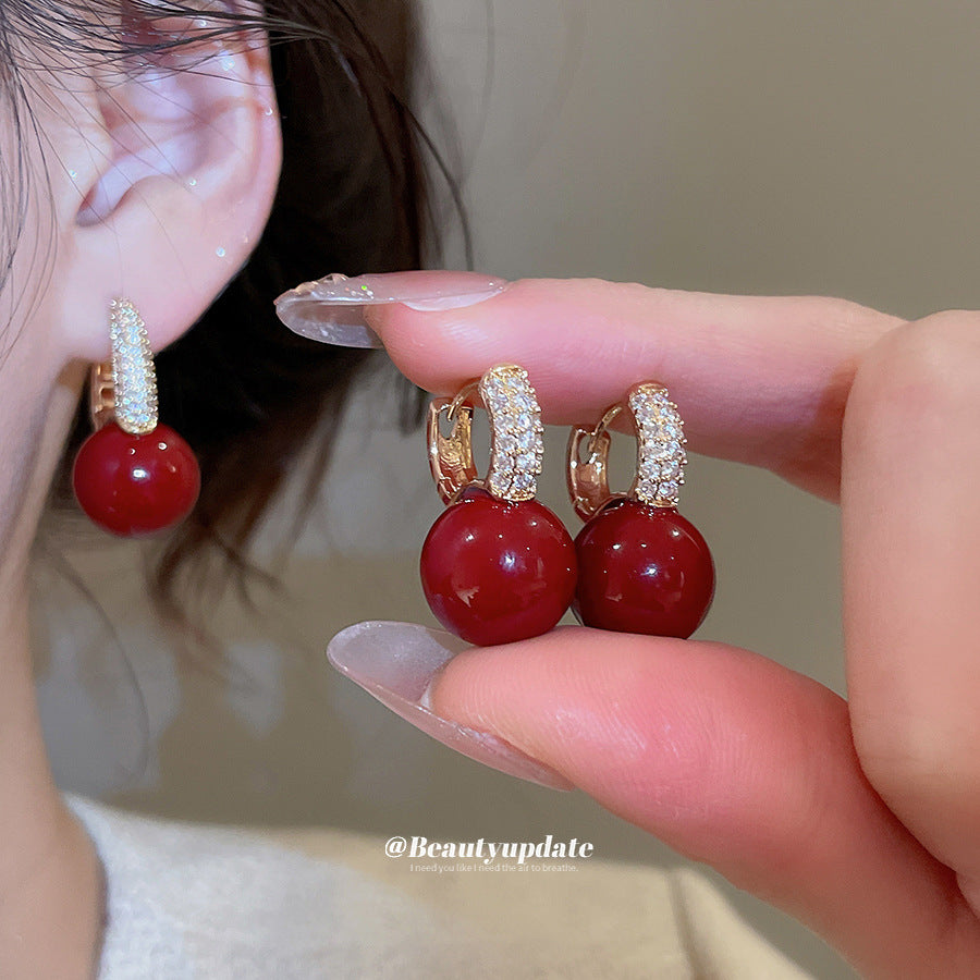 Elegant Vintage-Style Resin Stud Earrings with Cubic Zirconia Accents Round Geometric Design for Women