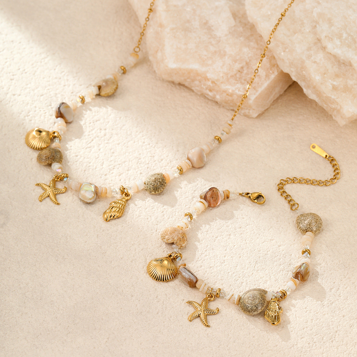 Juego de Collares con Colgante Geométrico de Estilo Bohemio Veraniego para Mujer en Acero Inoxidable con Acabado Chapado