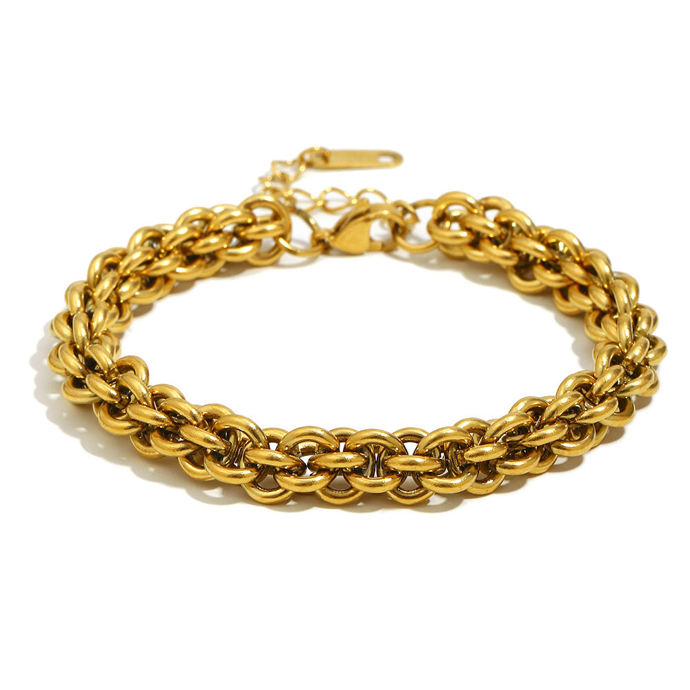 Minimalist Geometric Stainless Steel Plated 18K Gold Lantern Link Bracelet for Women