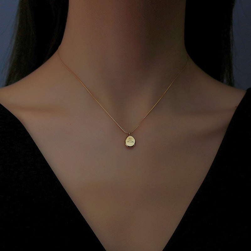 Minimalist 18K Gold Plated Geometric Letter Pendant Necklace Titanium Steel Snake Chain for Women