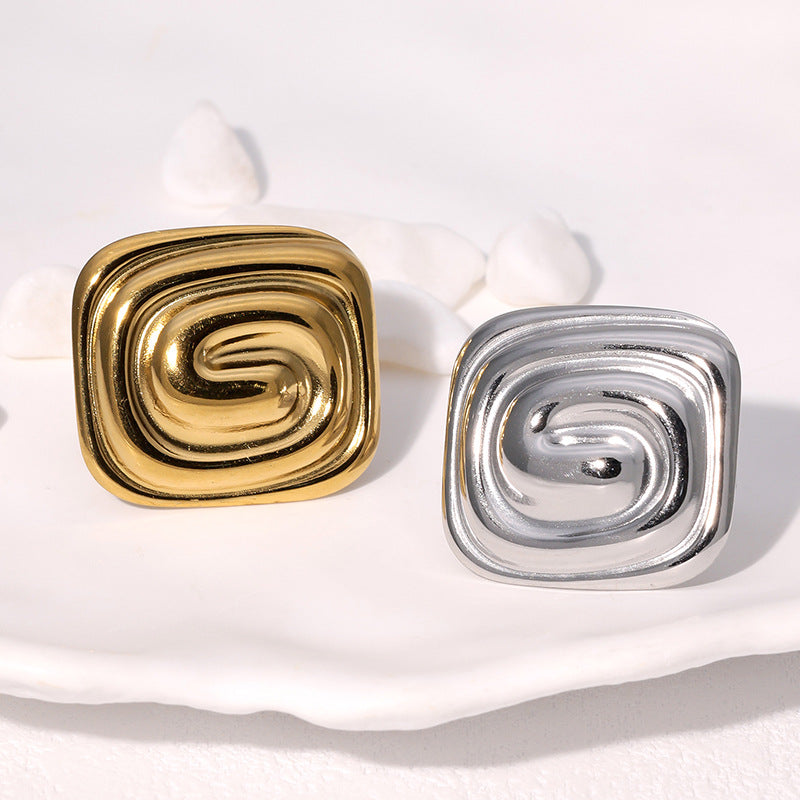 Anello Filettato Geometrico Minimalista in Acciaio Inox da Donna con Placcatura in Oro 18K Gioielli in Acciaio al Titanio