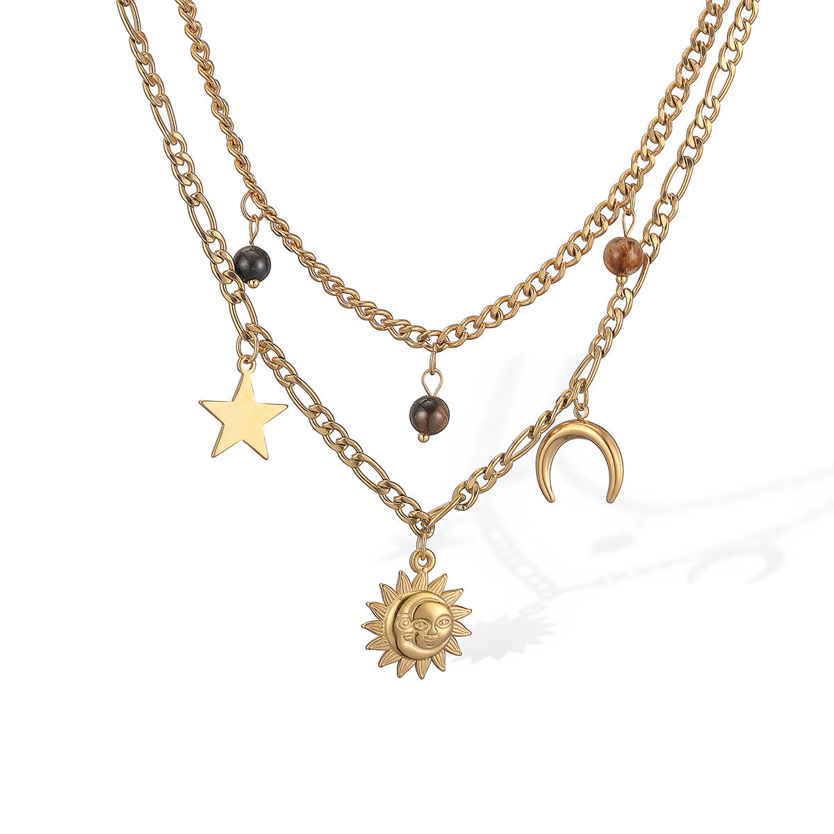 Minimalist Geometric Sun Cross Pendant Necklace for Women in Stainless Steel with 18K Gold Plating