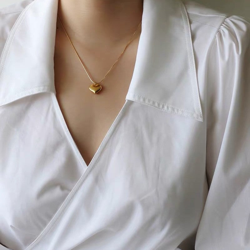 Minimalist Heart-Shaped Titanium Steel Necklace with Cross Chain Design for Women