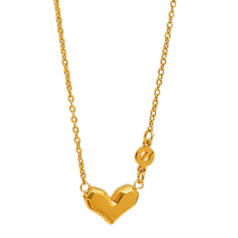 Minimalist Titanium Steel Heart and Letter Necklace and Bracelet Set