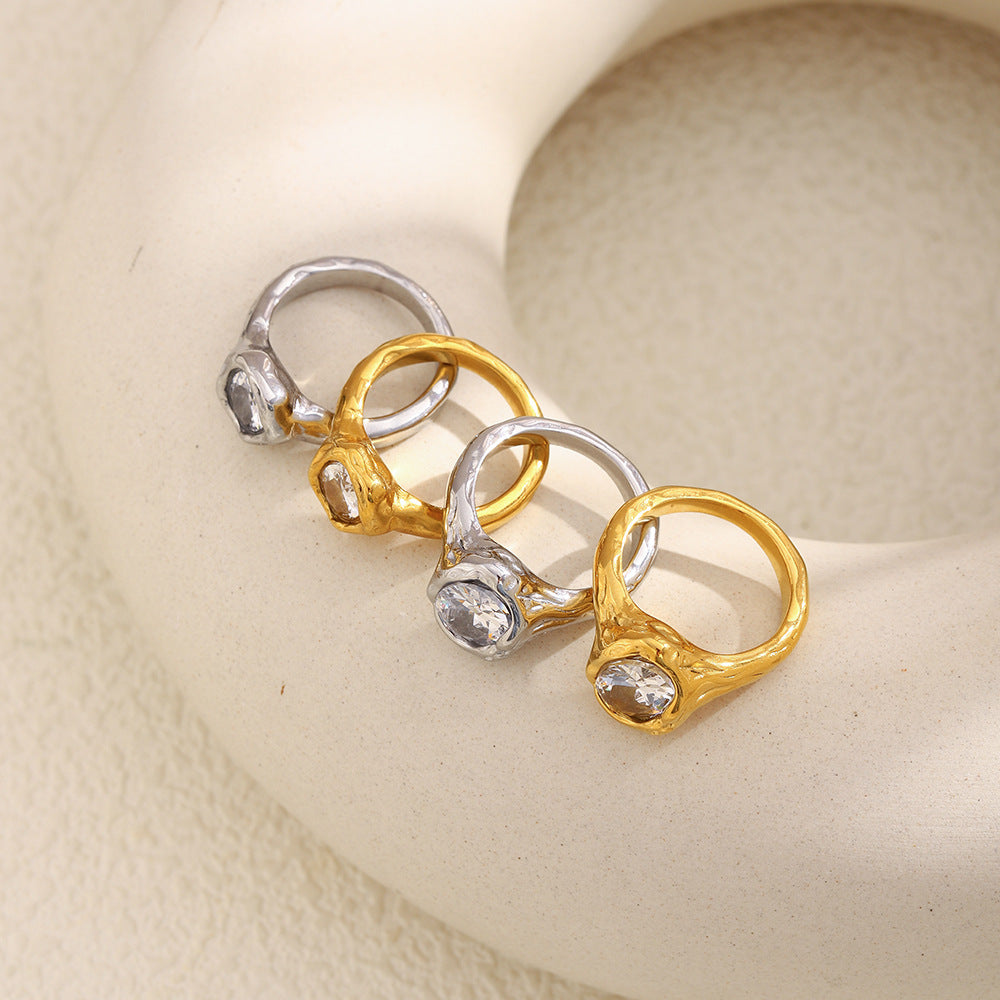 Anello Minimalista Geometrico da Donna in Acciaio Inossidabile con Placcatura in Oro 18K e Zirconia Cubica