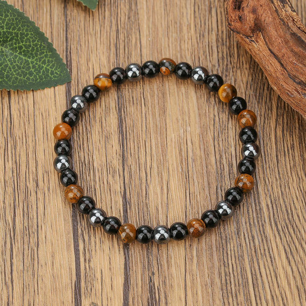 Vintage Geometric Tiger's Eye and Hematite Hand-beaded Bracelet for Men and Women