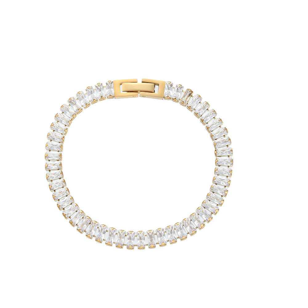 Bracciale e Collana Minimalisti Geometrici in Acciaio Inossidabile Placcato Oro 18K con Zirconi Micro-Incastonati