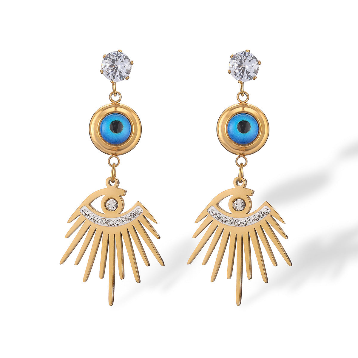 Minimalist Geometric Demon Eye Flower Earrings for Women in Titanium Steel with Zircon Accents