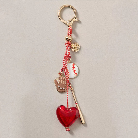 Colorful Alloy Flower Baseball Glove Bat Heart Pendant Keychain Bag Charm